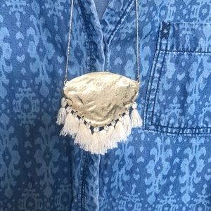 Anthropologie Hammered Metal and Fringe Necklace